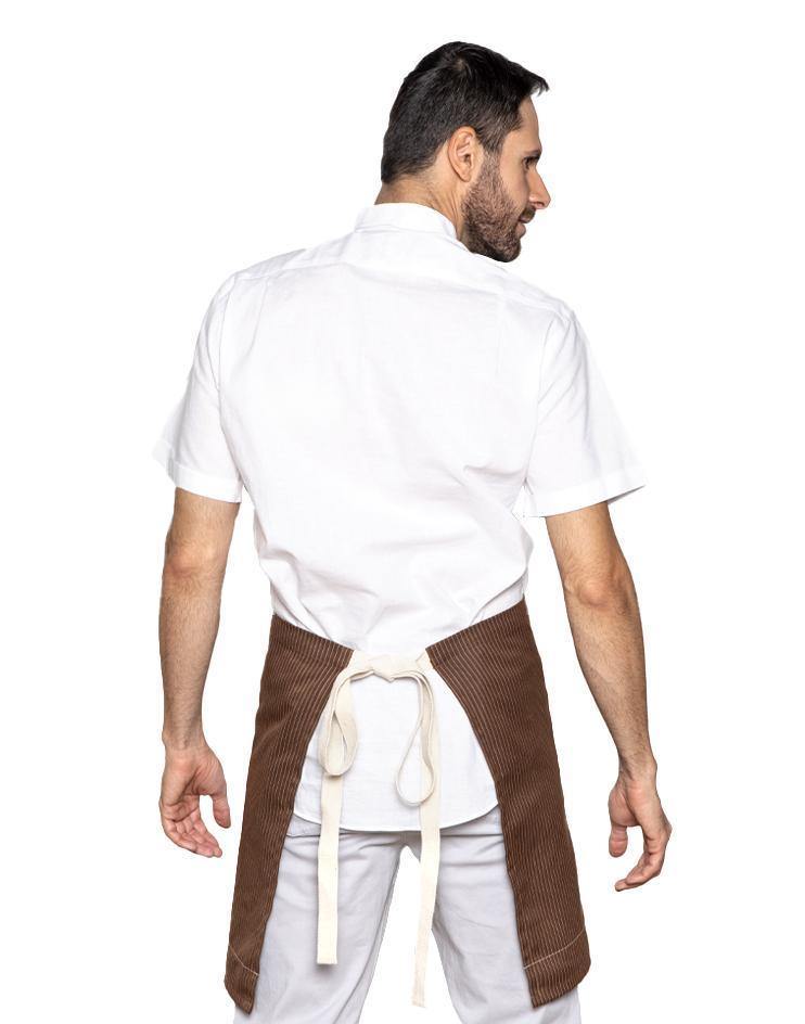Brown Knee-Length Bistro Apron with White Stripes - Kloth Studio Inc. - klothstudio.com