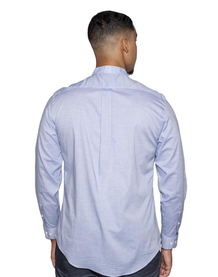 Men's Blue Button Front, Mandarin Collar Shirt - Kloth Studio Inc. - klothstudio.com