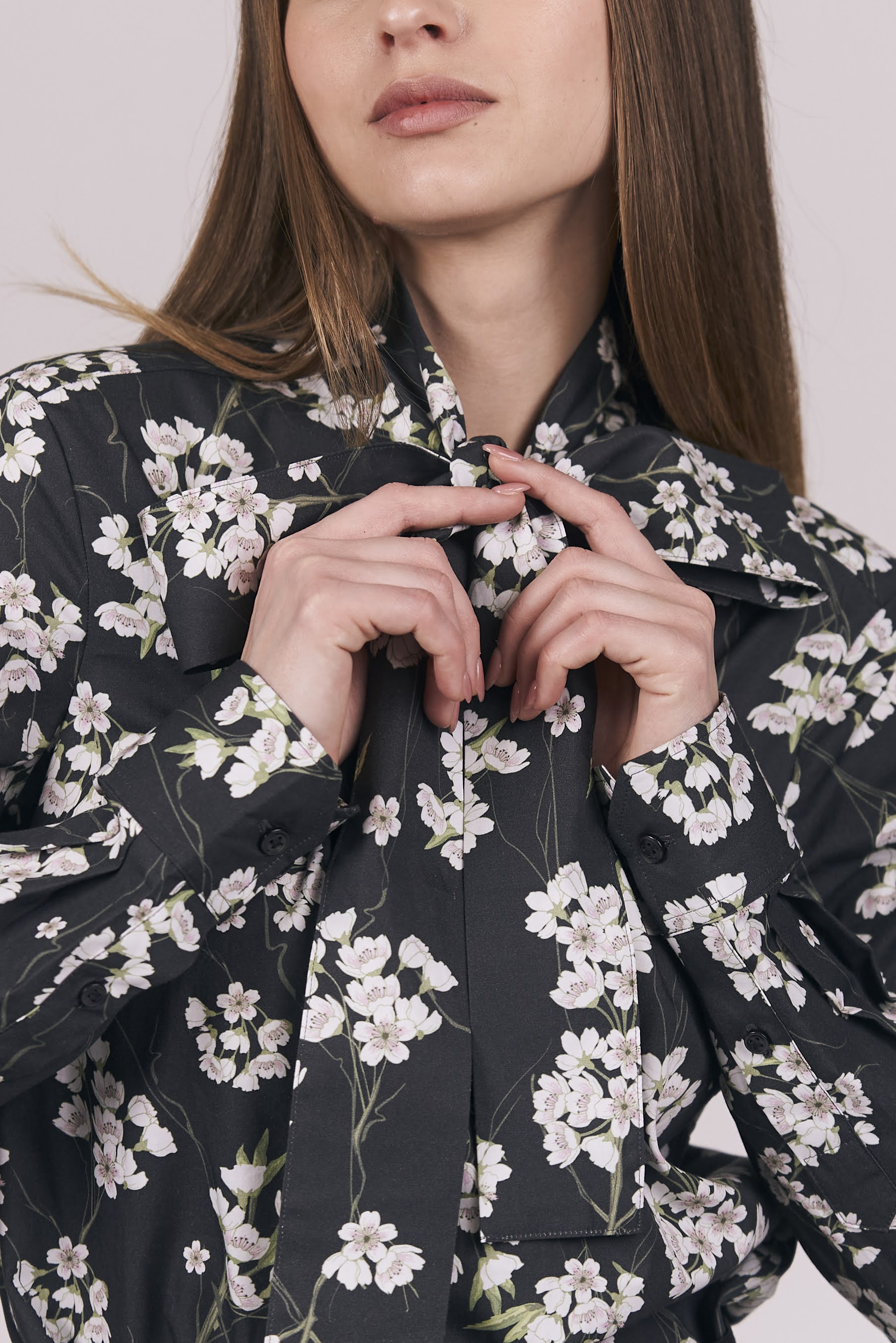 Women's Floral  Bow-Tie Blouse