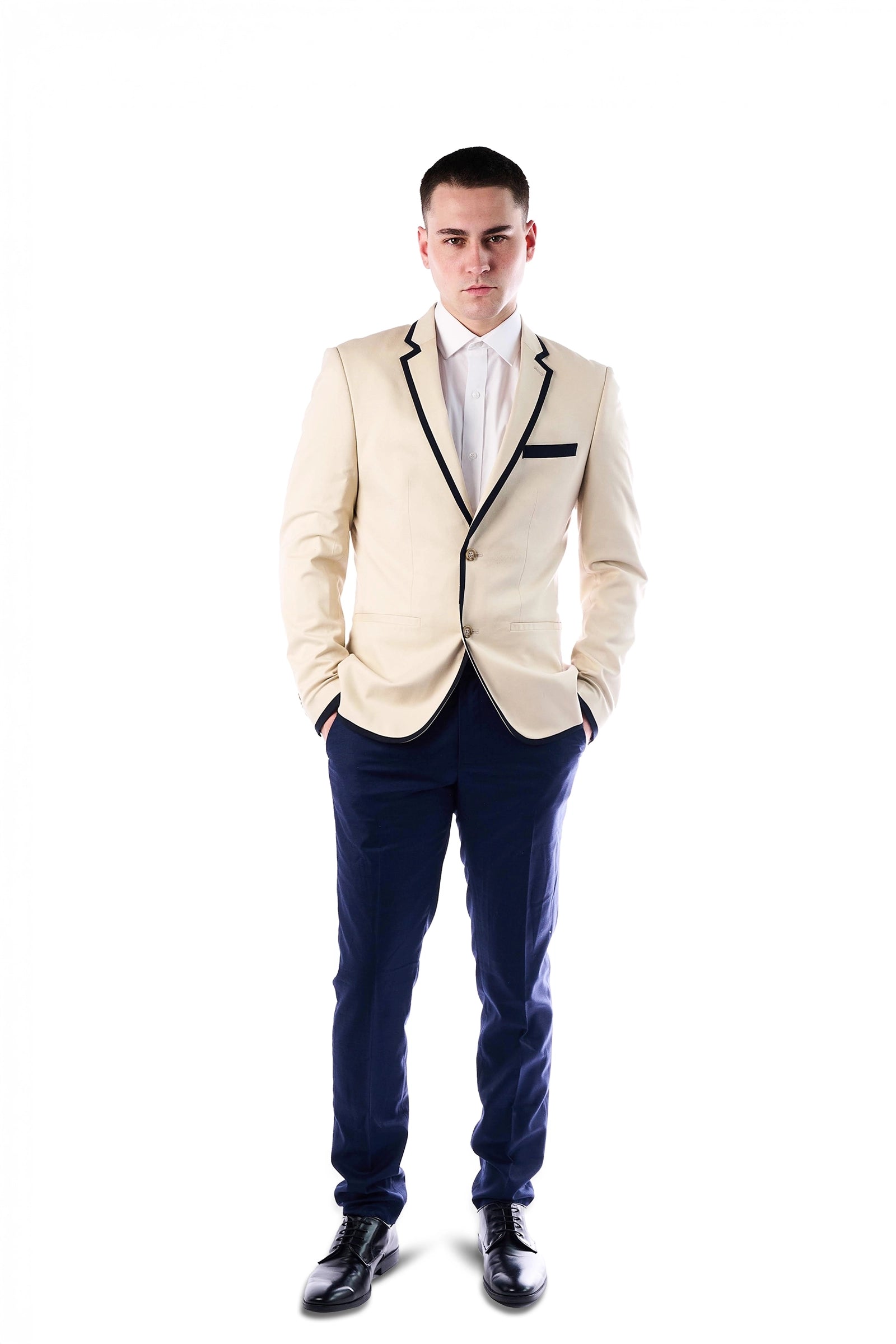 Men's Contrast-Piping Slim-Fit Blazer