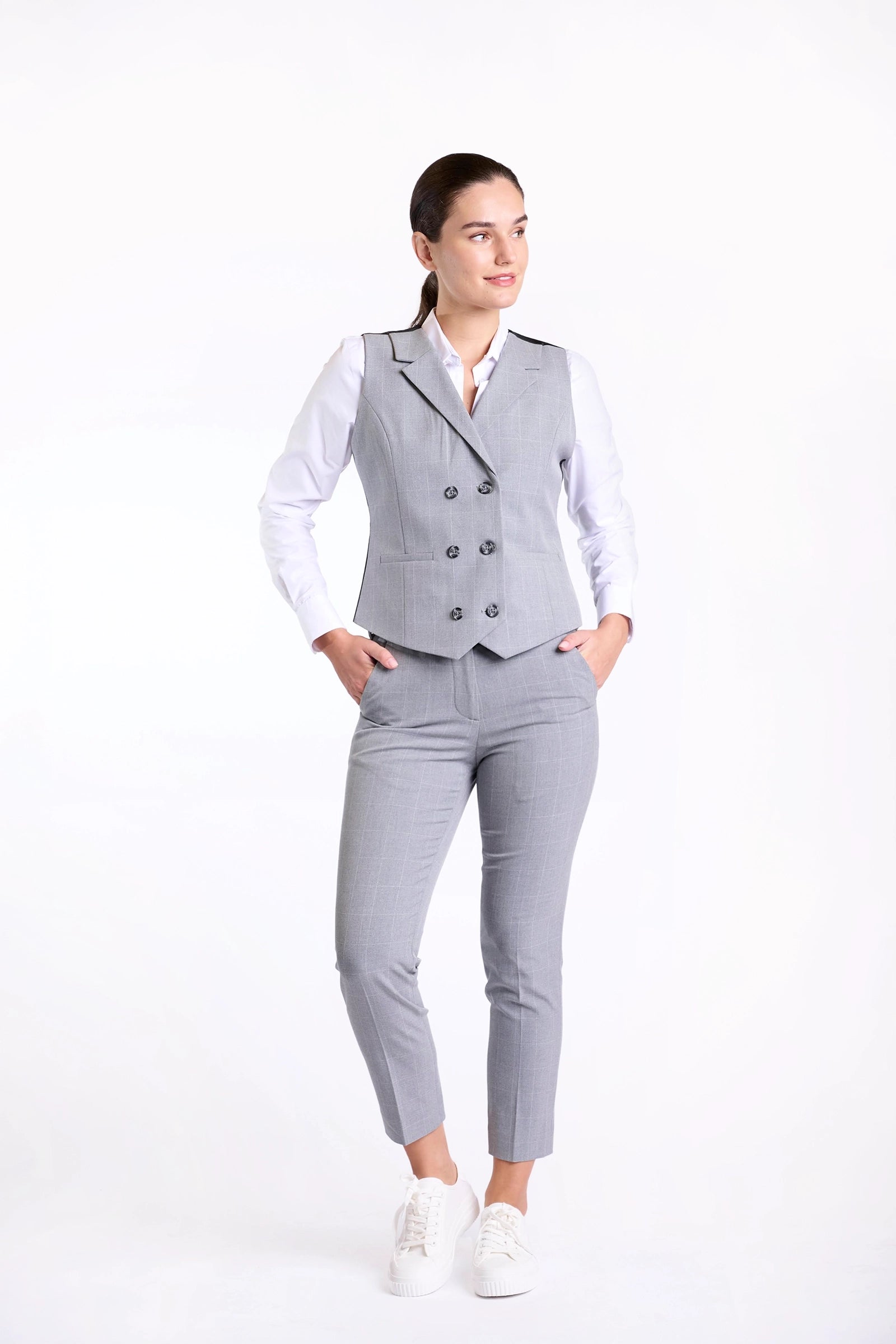 Women's Light Grey Double-Breasted Tailored Vest