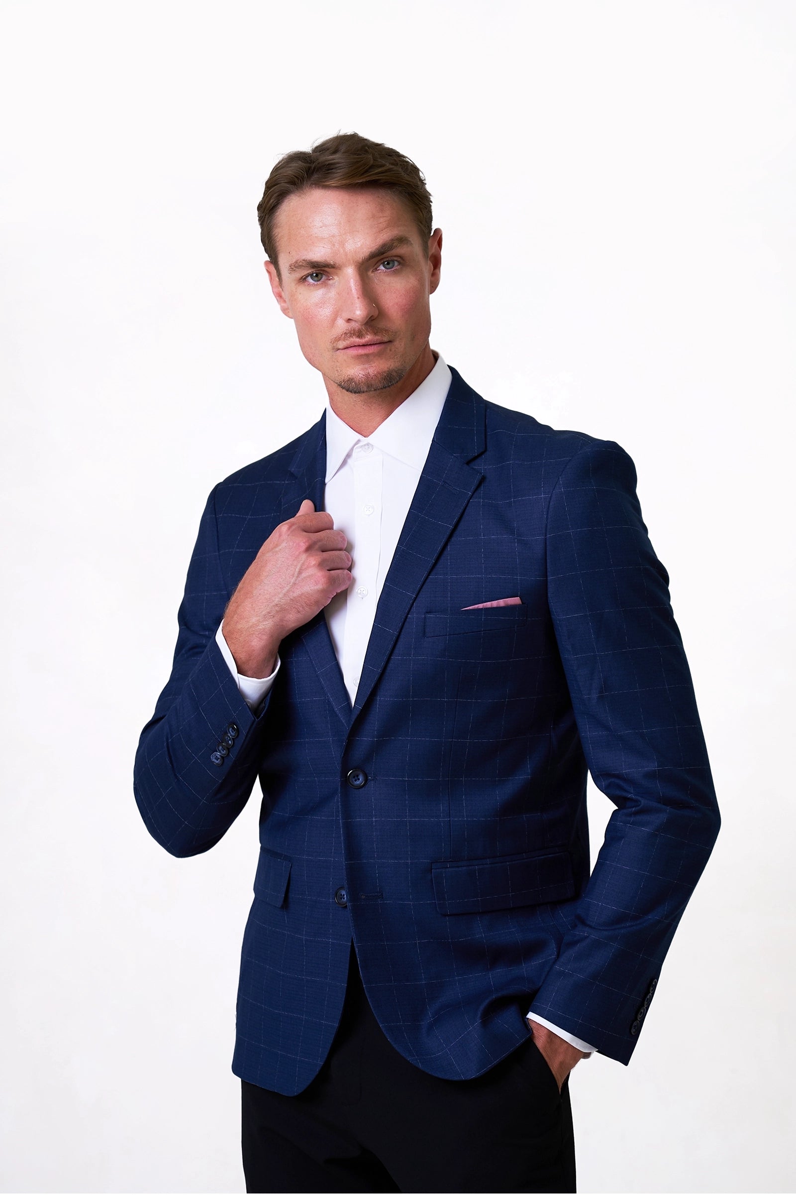 Men's Navy Windowpane Tailored Blazer