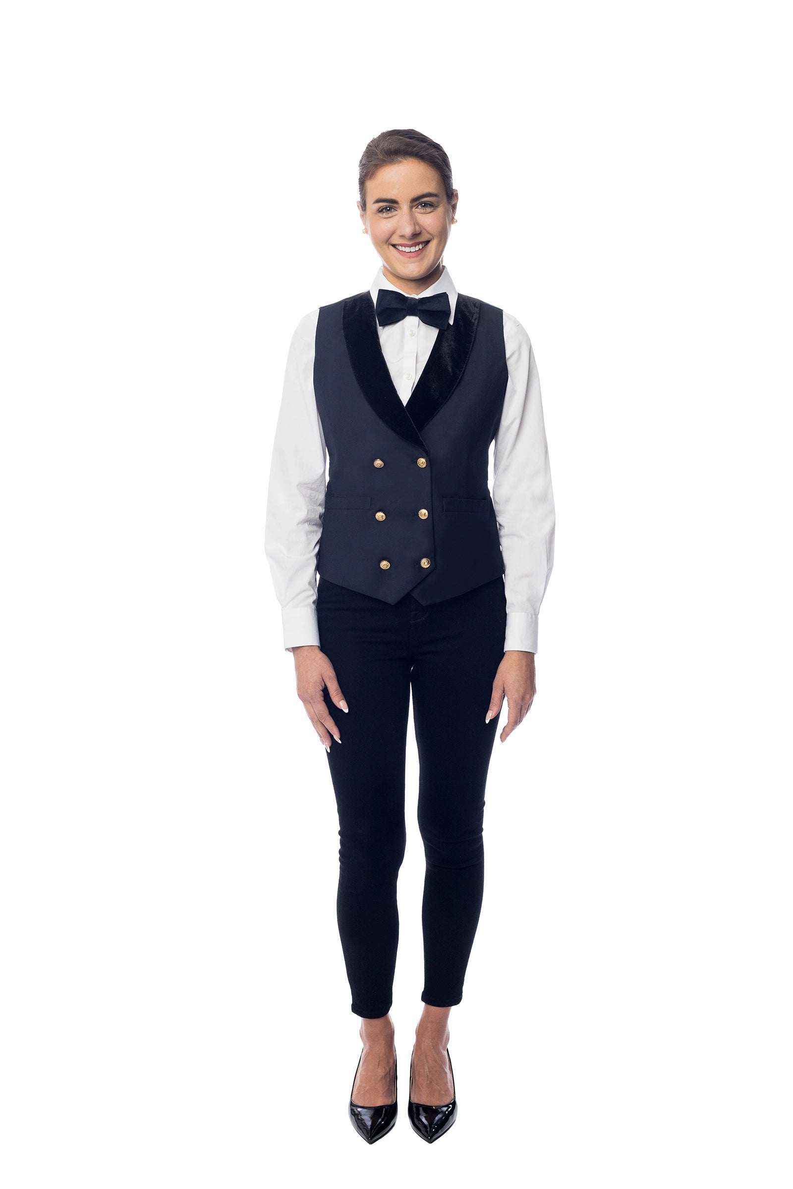 Women's Black Velvet Lapel Double-Breasted Vest