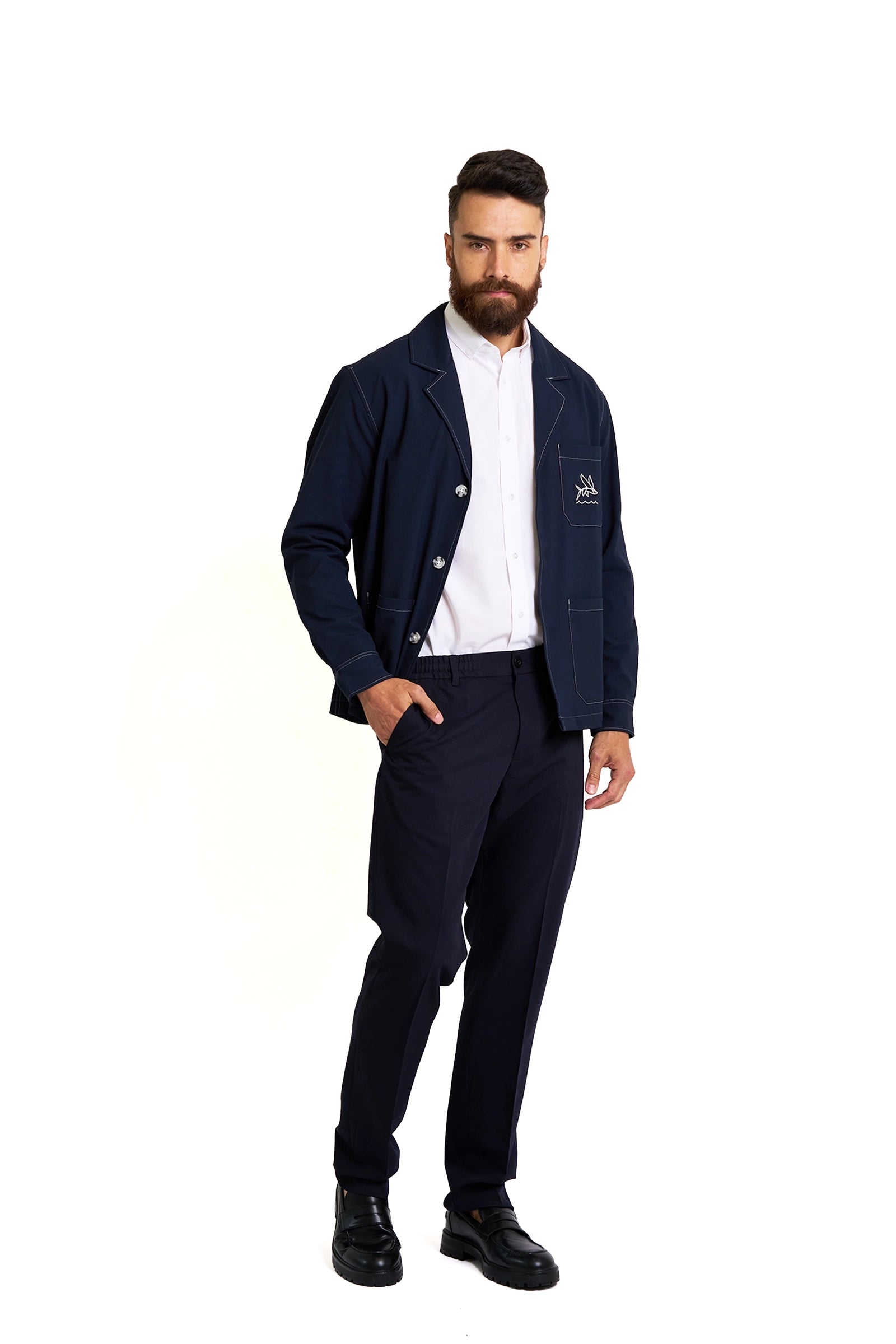 Navy Utility Chore Coat with Contrast Stitching