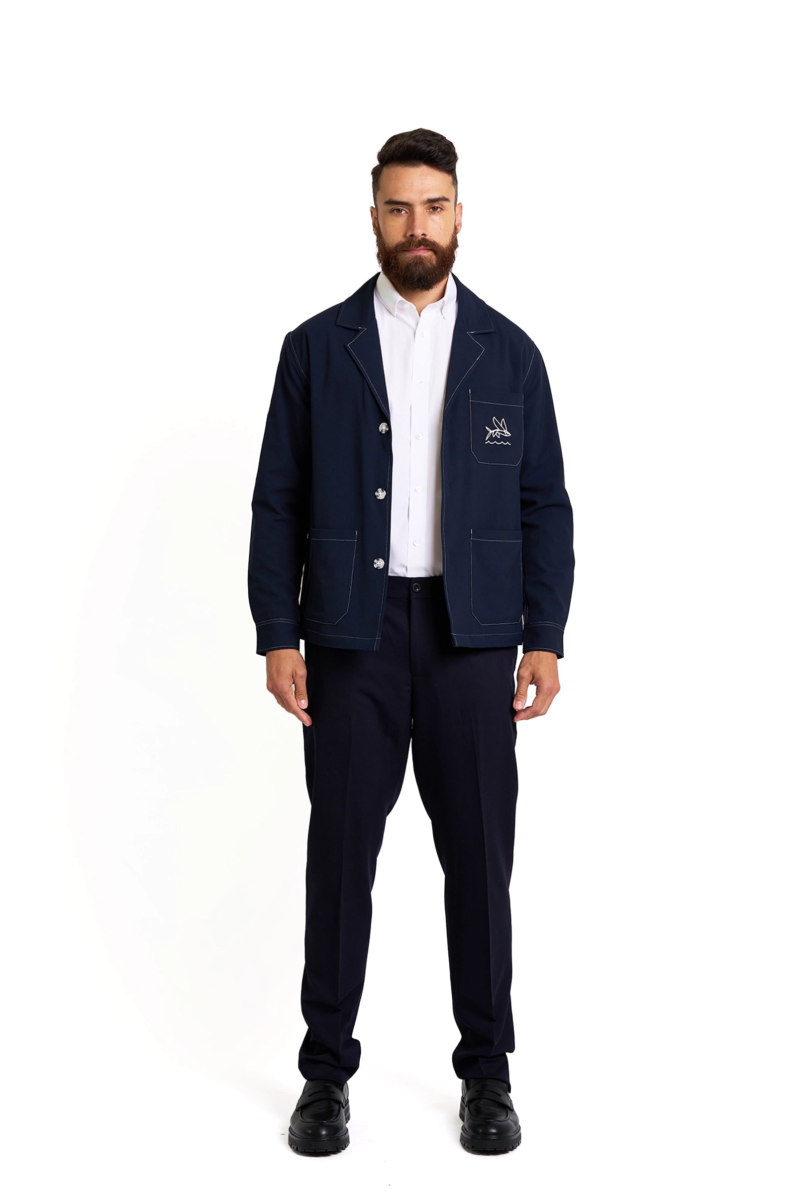 Navy Utility Chore Coat with Contrast Stitching