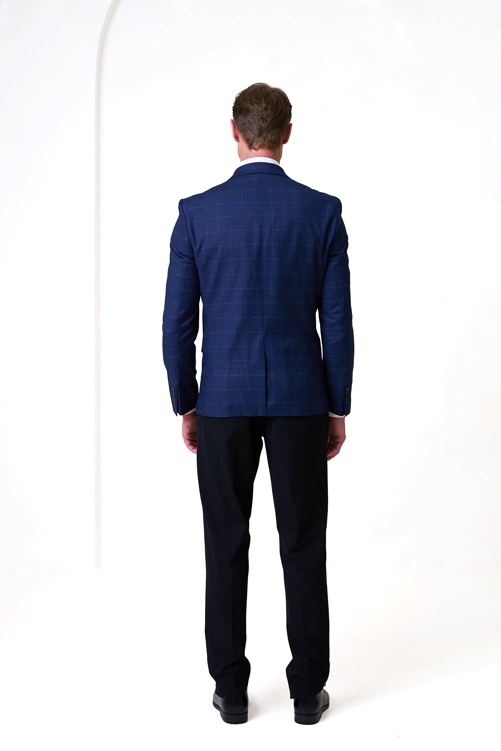 Men's Navy Windowpane Tailored Blazer