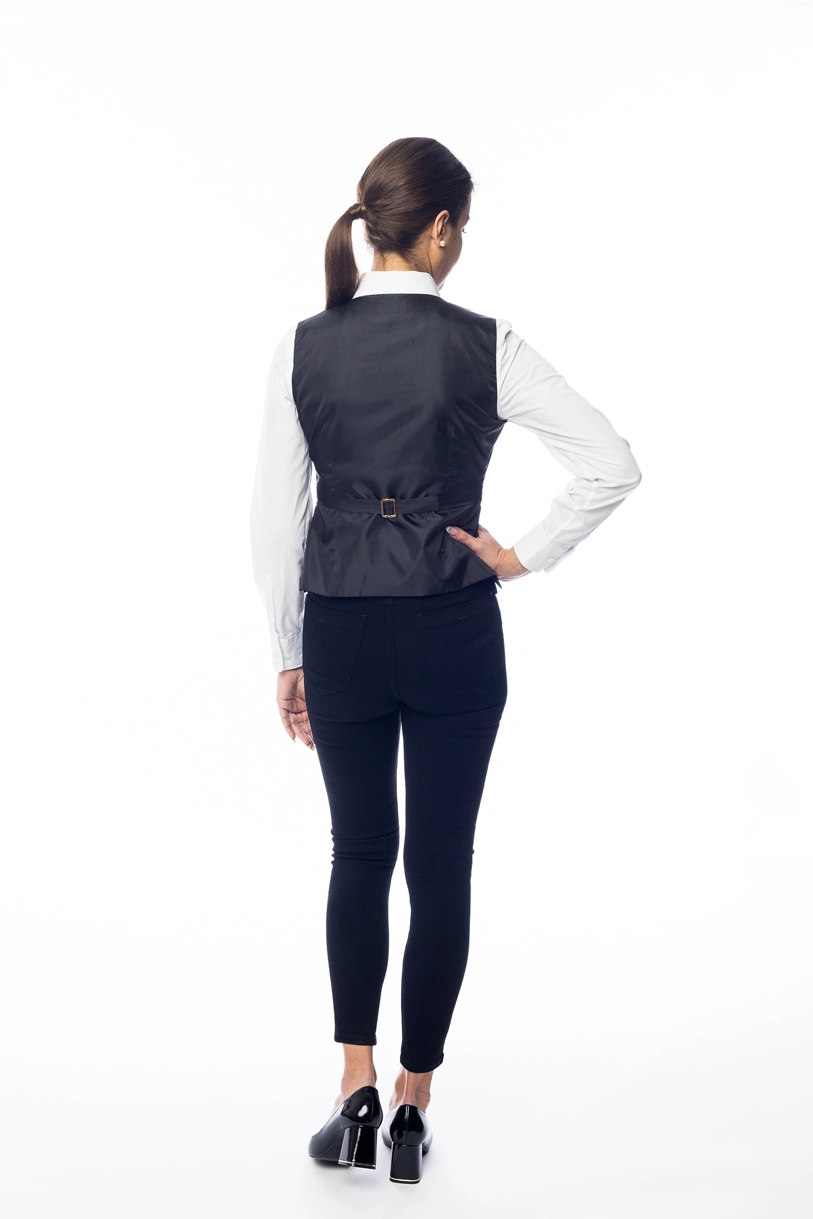 Women's Black Velvet Lapel Double-Breasted Vest
