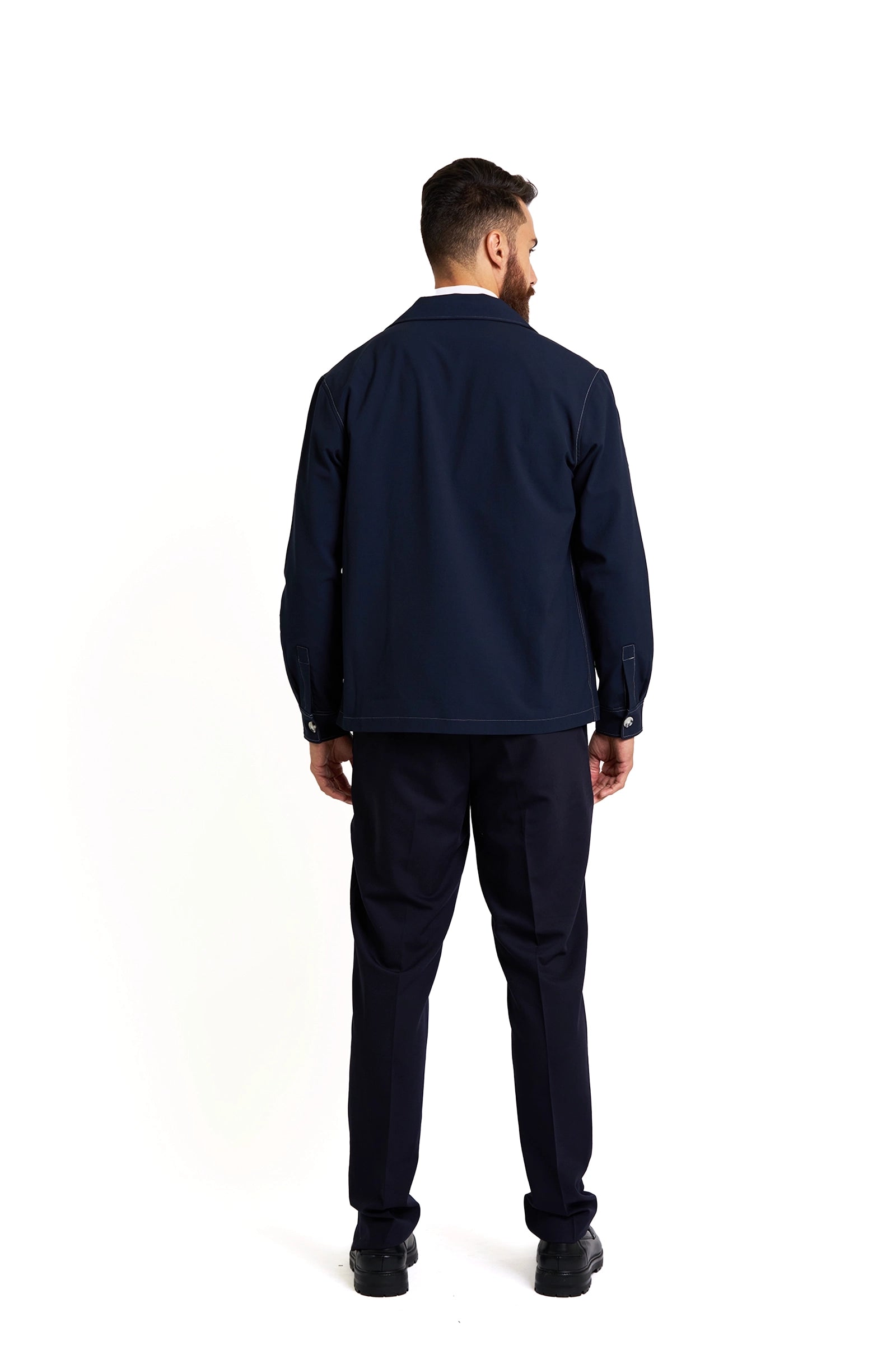 Navy Utility Chore Coat with Contrast Stitching