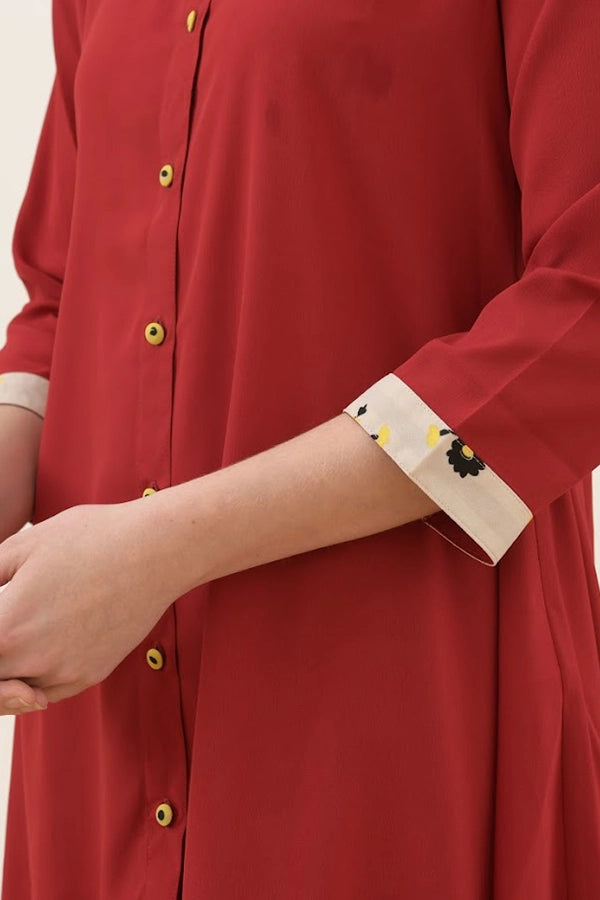 Elegant Red Tunic Shirt with Stylish Collar