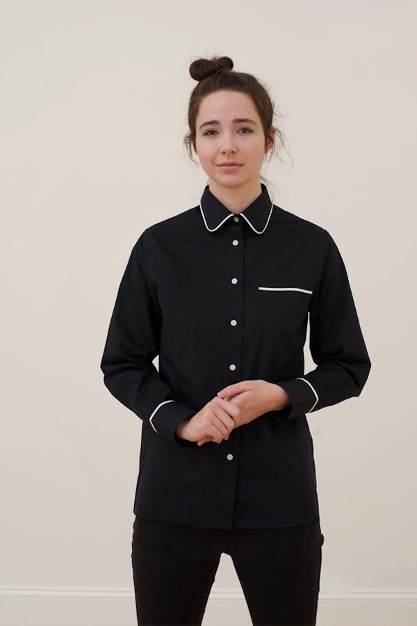 Classic Black Shirt with White Piping