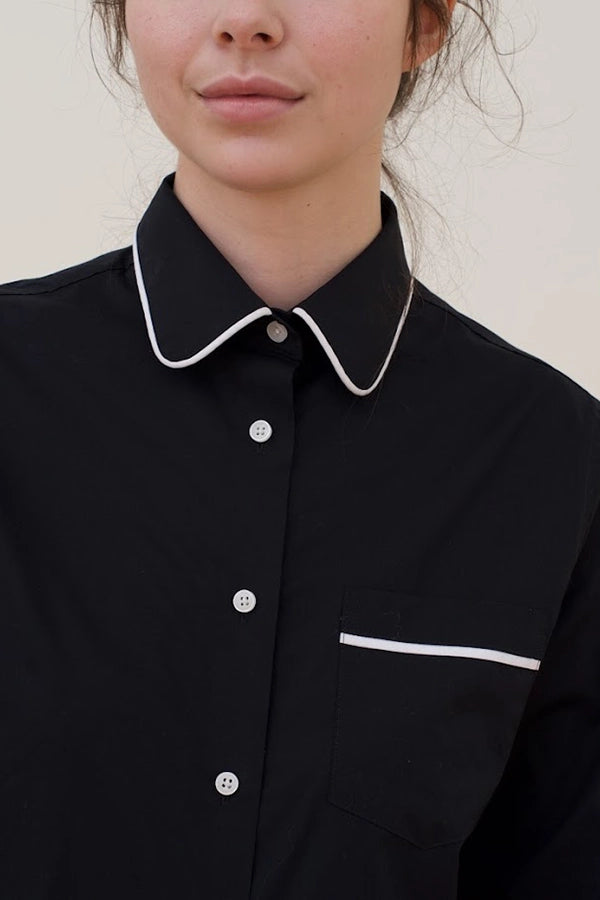 Classic Black Shirt with White Piping