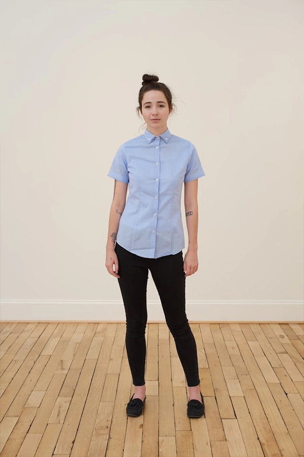 Women's Light Blue Short-Sleeve Oxford Shirt