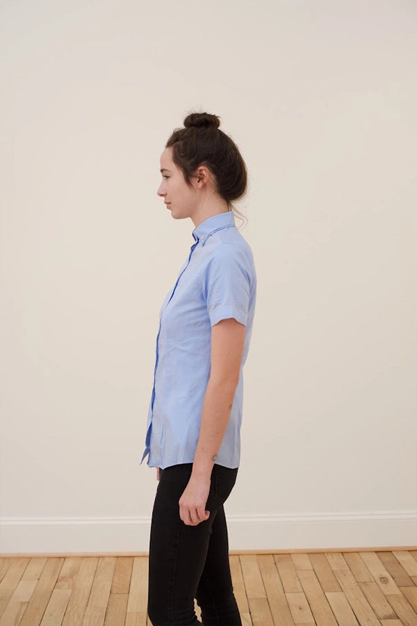 Women's Light Blue Short-Sleeve Oxford Shirt
