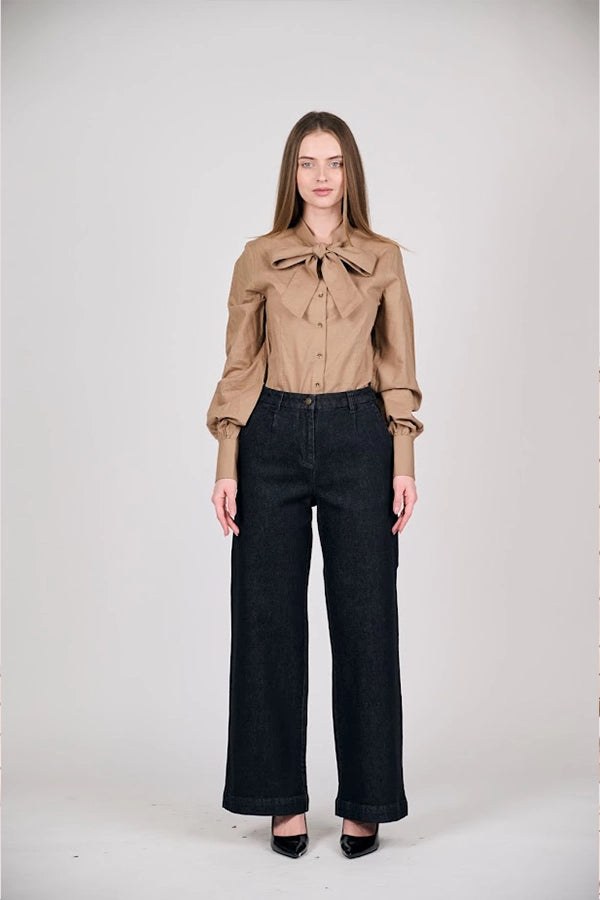 Women's Brown Bow-Tie Shirt