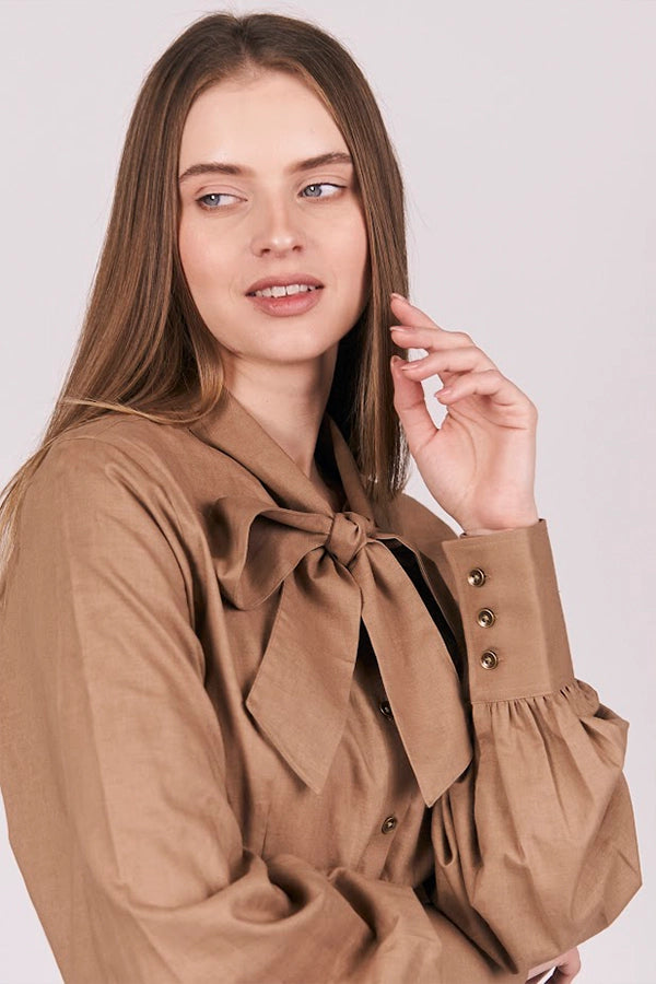 Women's Brown Bow-Tie Shirt