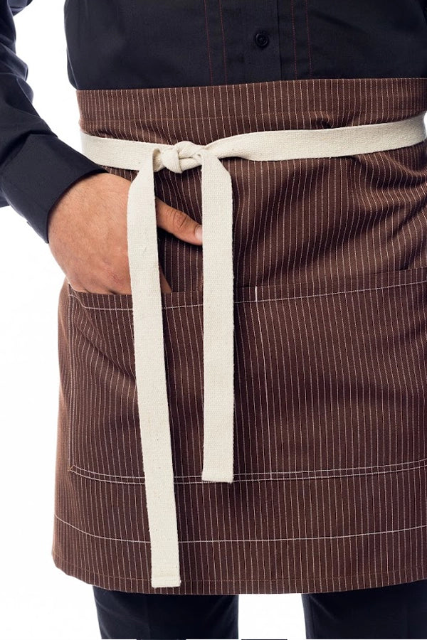 Brown Pinstripe Waist Apron with  Contrast Tie