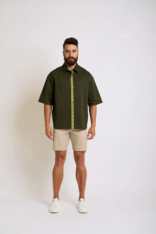 Olive Green Oversized Shirt with Statement Tape Detail