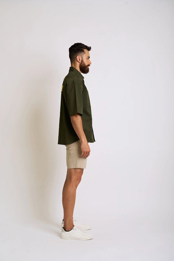 Olive Green Oversized Shirt with Statement Tape Detail