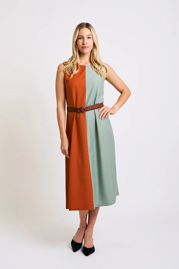 Colorblock Sleeveless Midi Dress