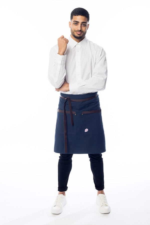 Navy Canvas Waist Apron with Leather  Accents