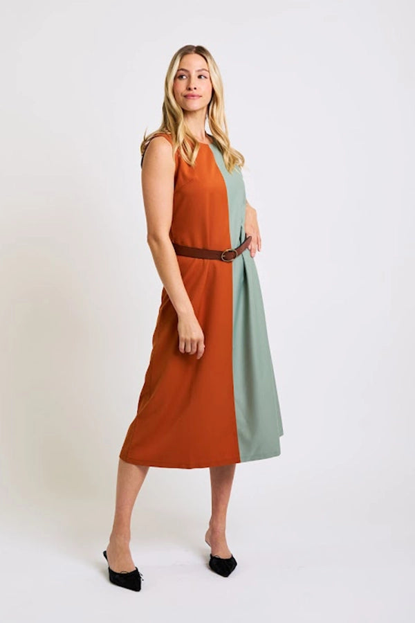 Colorblock Sleeveless Midi Dress