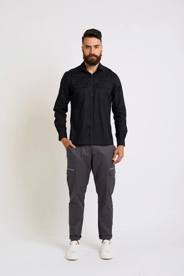 Men's Black Long-Sleeve Utility Shirt
