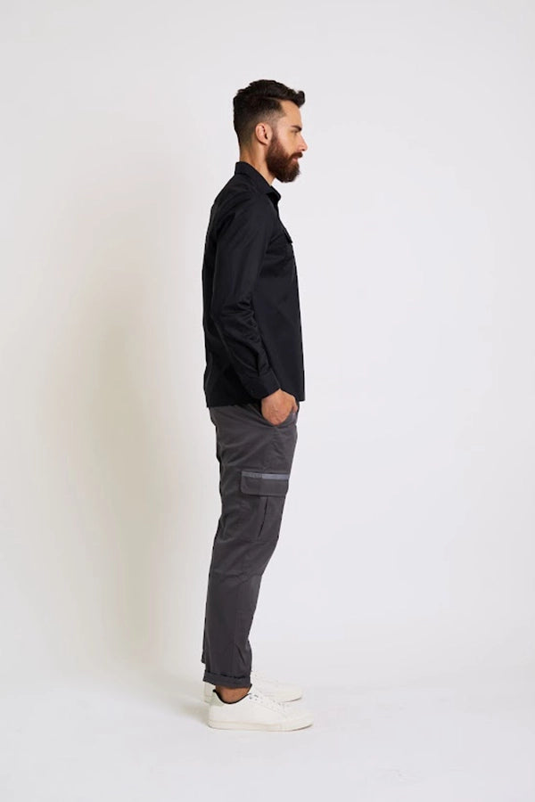 Men's Black Long-Sleeve Utility Shirt