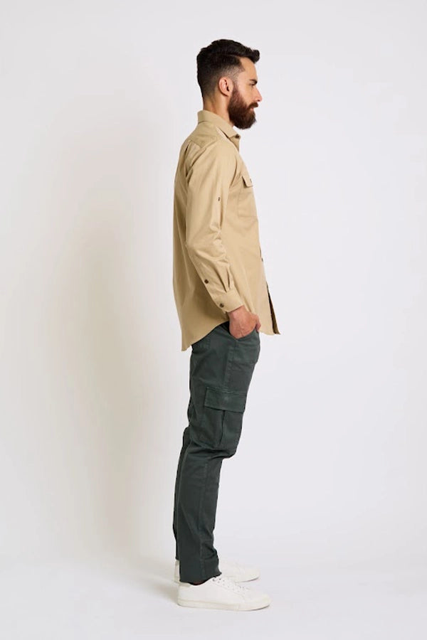Men's Beige Long-Sleeve Outdoor Utility Shirt