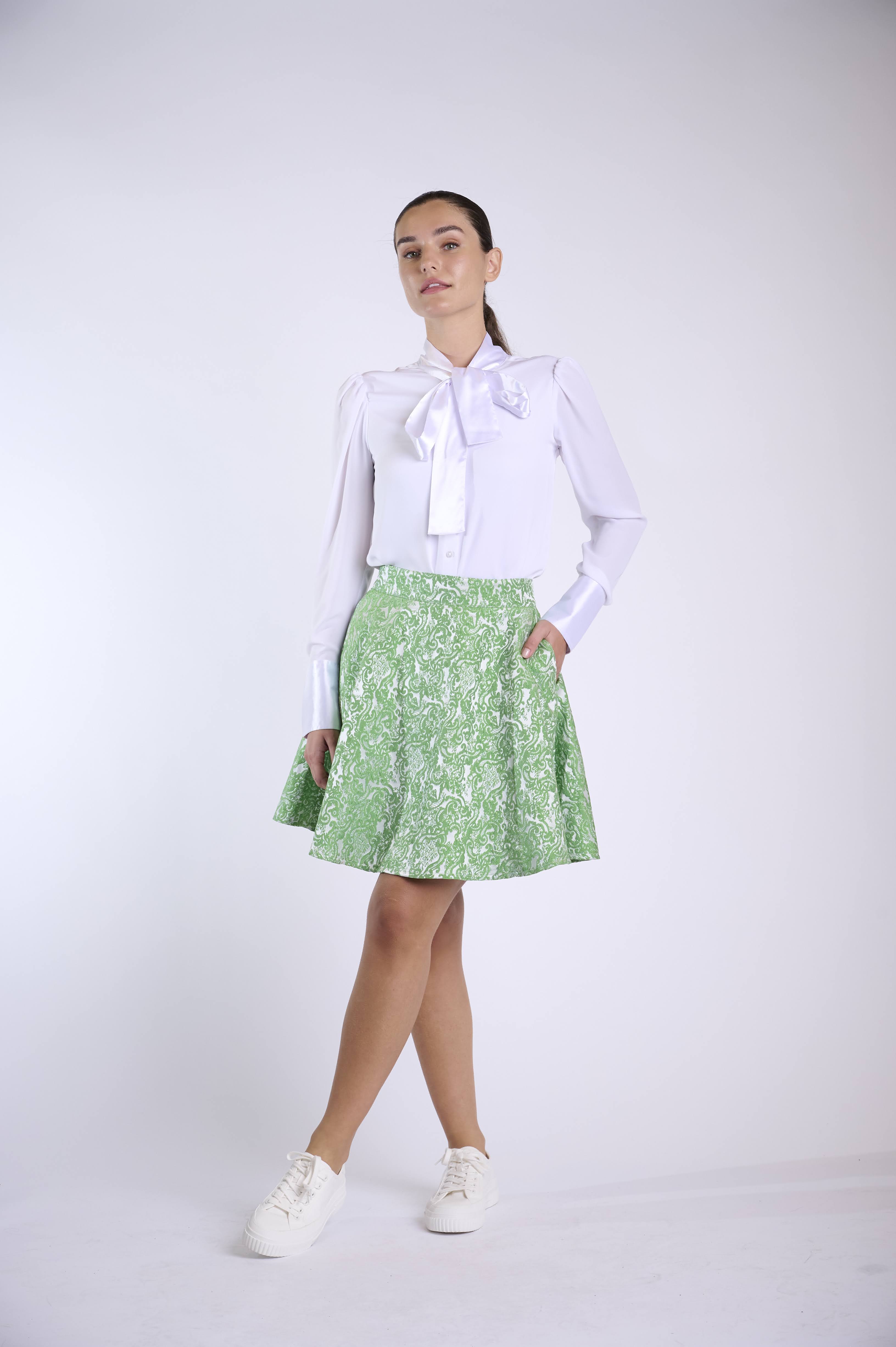 Women's White Bow-Tie  Blouse with Long Sleeves