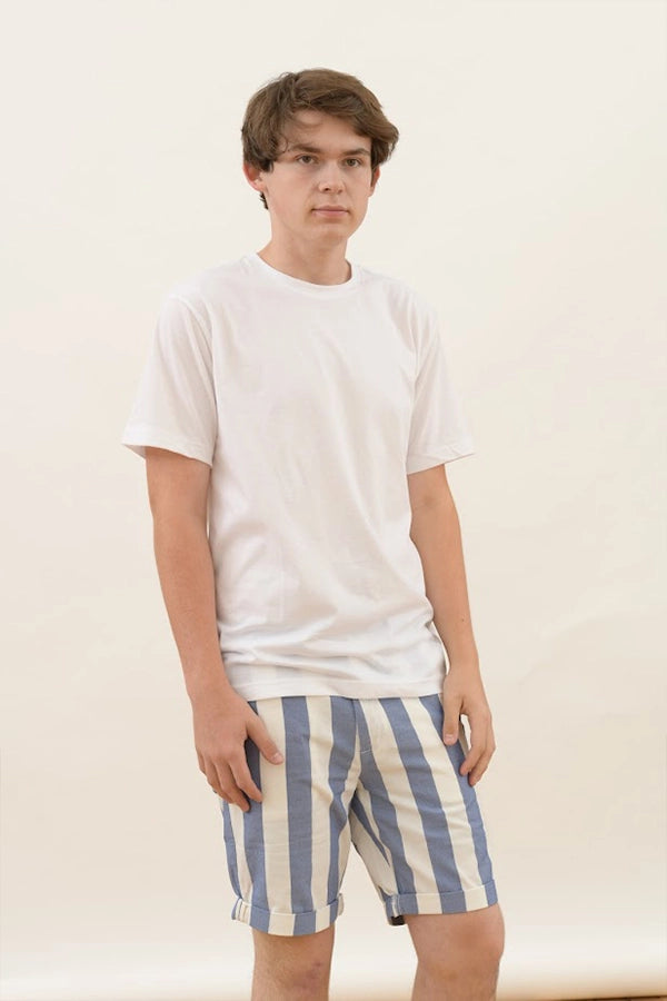 Men's Blue & White Striped Casual Shorts