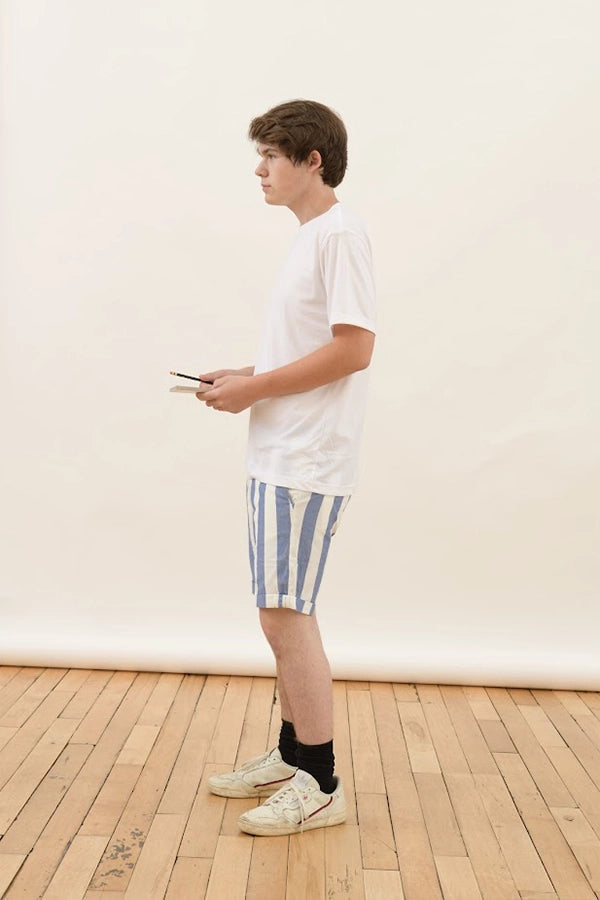 Men's Blue & White Striped Casual Shorts