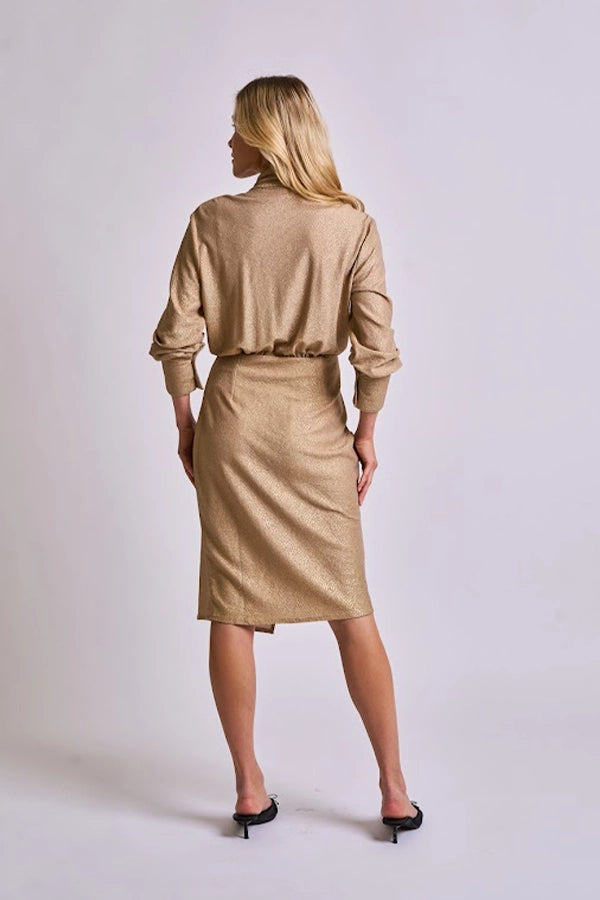 Metallic Gold Tie-Neck Dress