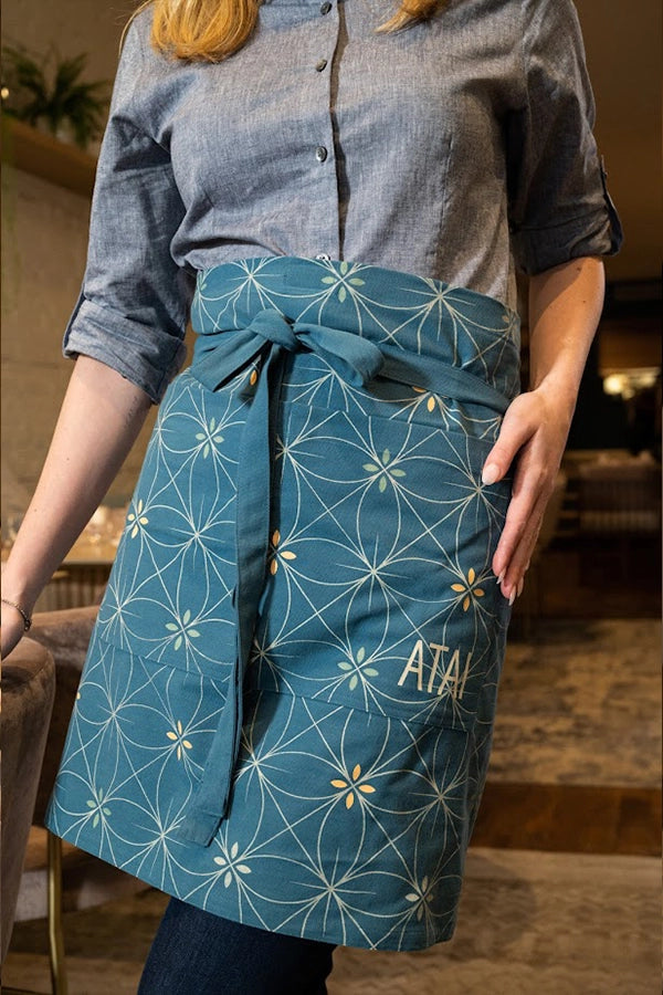 Teal Patterned Bistro Apron with Tie Closure