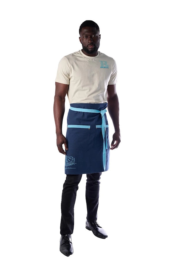 Navy and Aqua Waist Apron with  Contrast Pockets