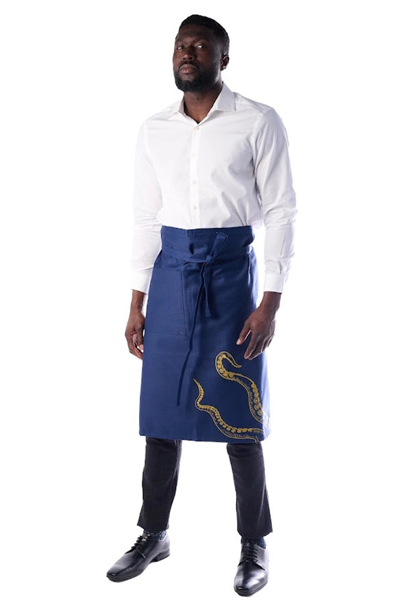 Navy Waist Apron with Gold Tentacle Print