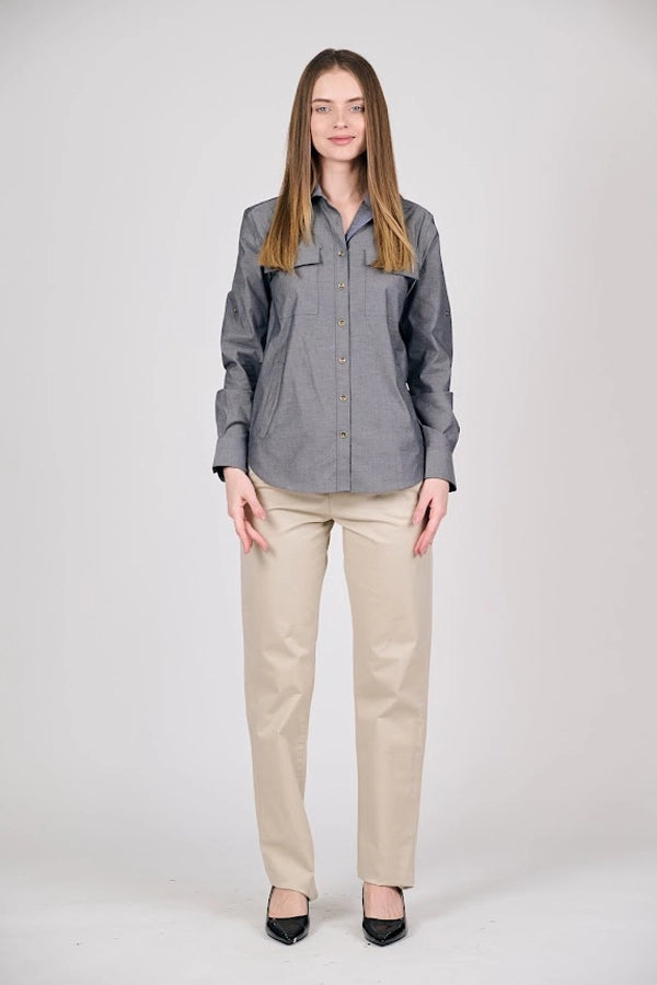 Women's Long Sleeve Chambray  Utility Shirt