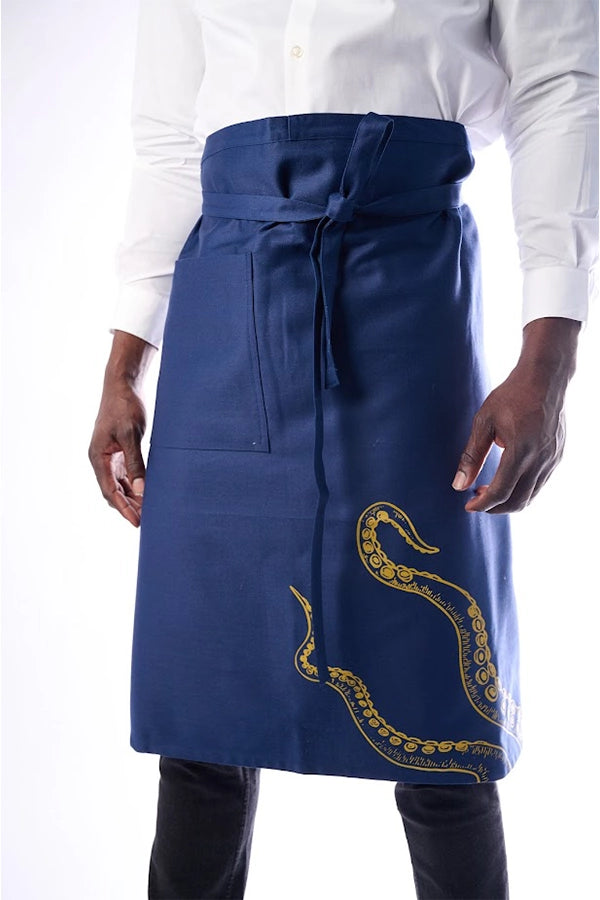 Navy Waist Apron with Gold Tentacle Print