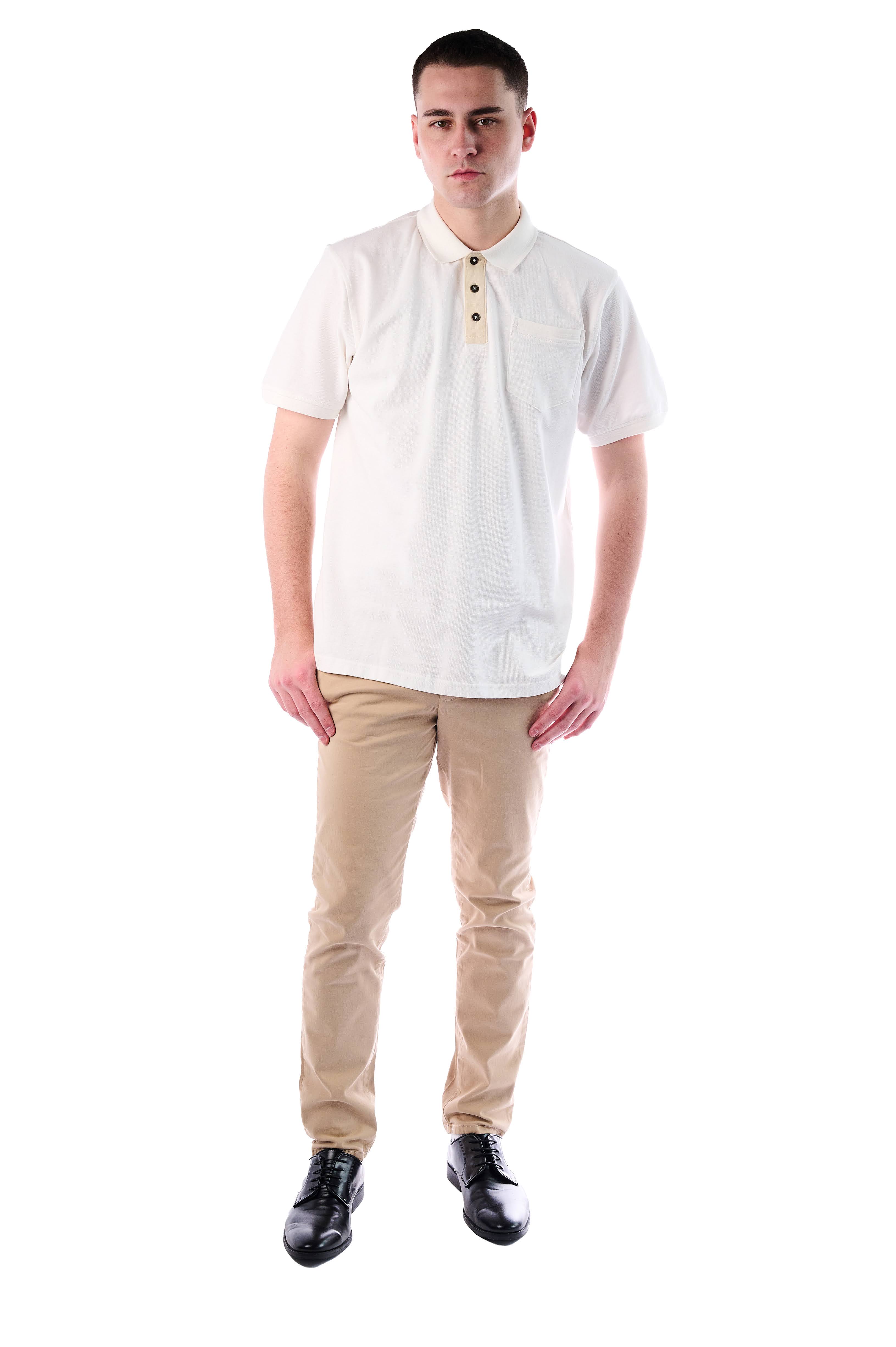 Classic White Polo Shirt with  Buttoned Placket