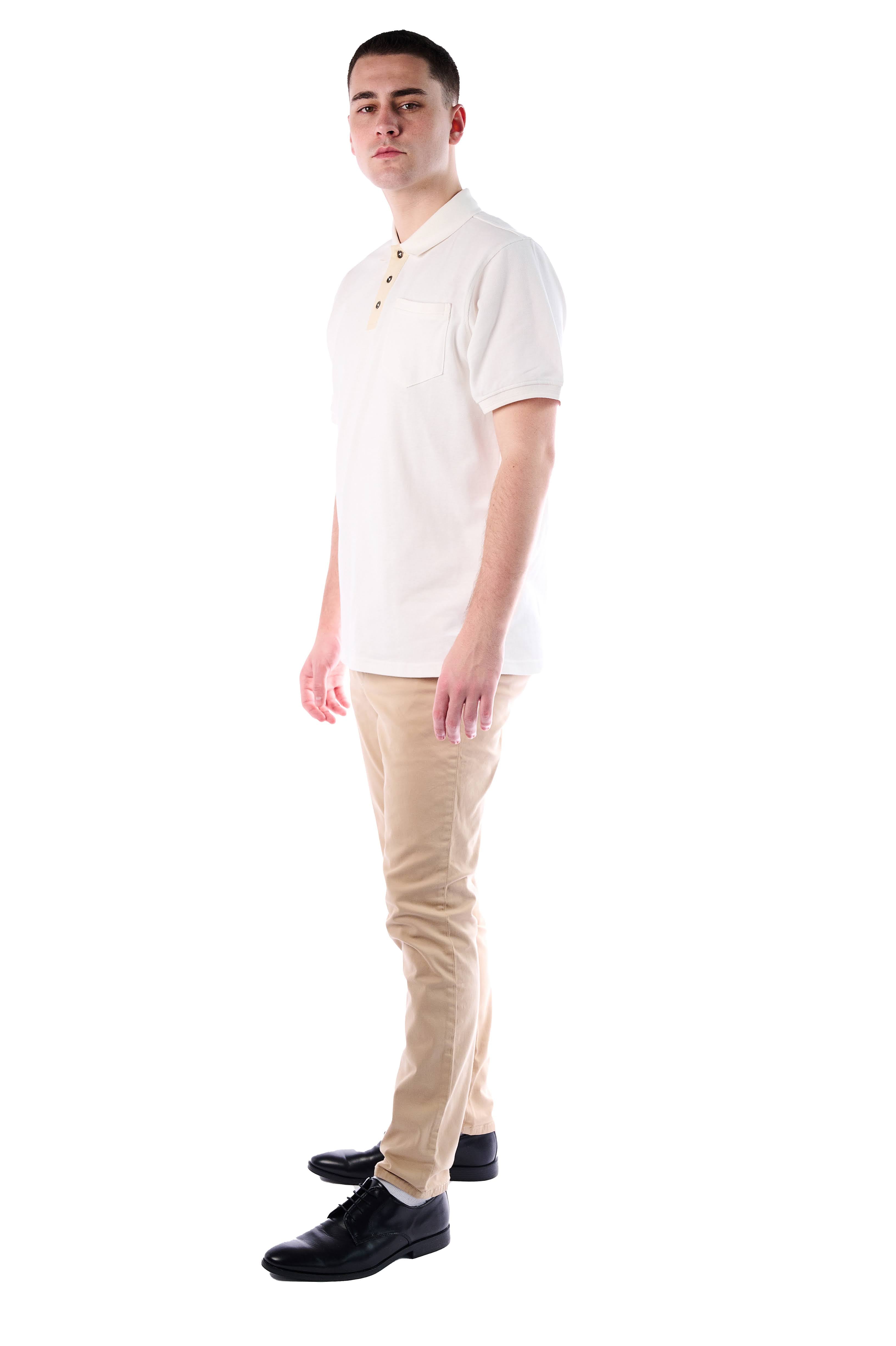 Classic White Polo Shirt with  Buttoned Placket