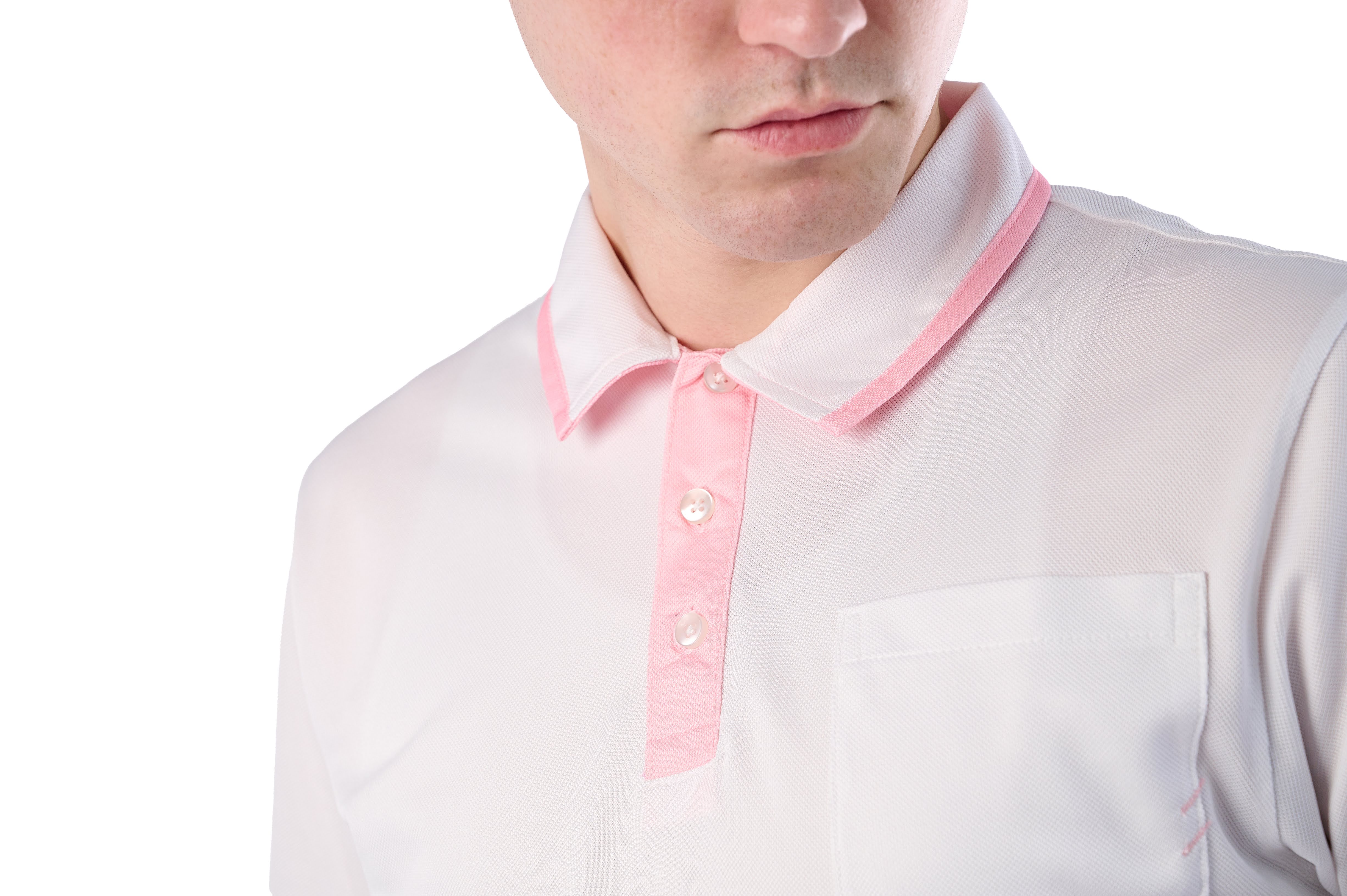 White Polo T-shirt with rose pink placket