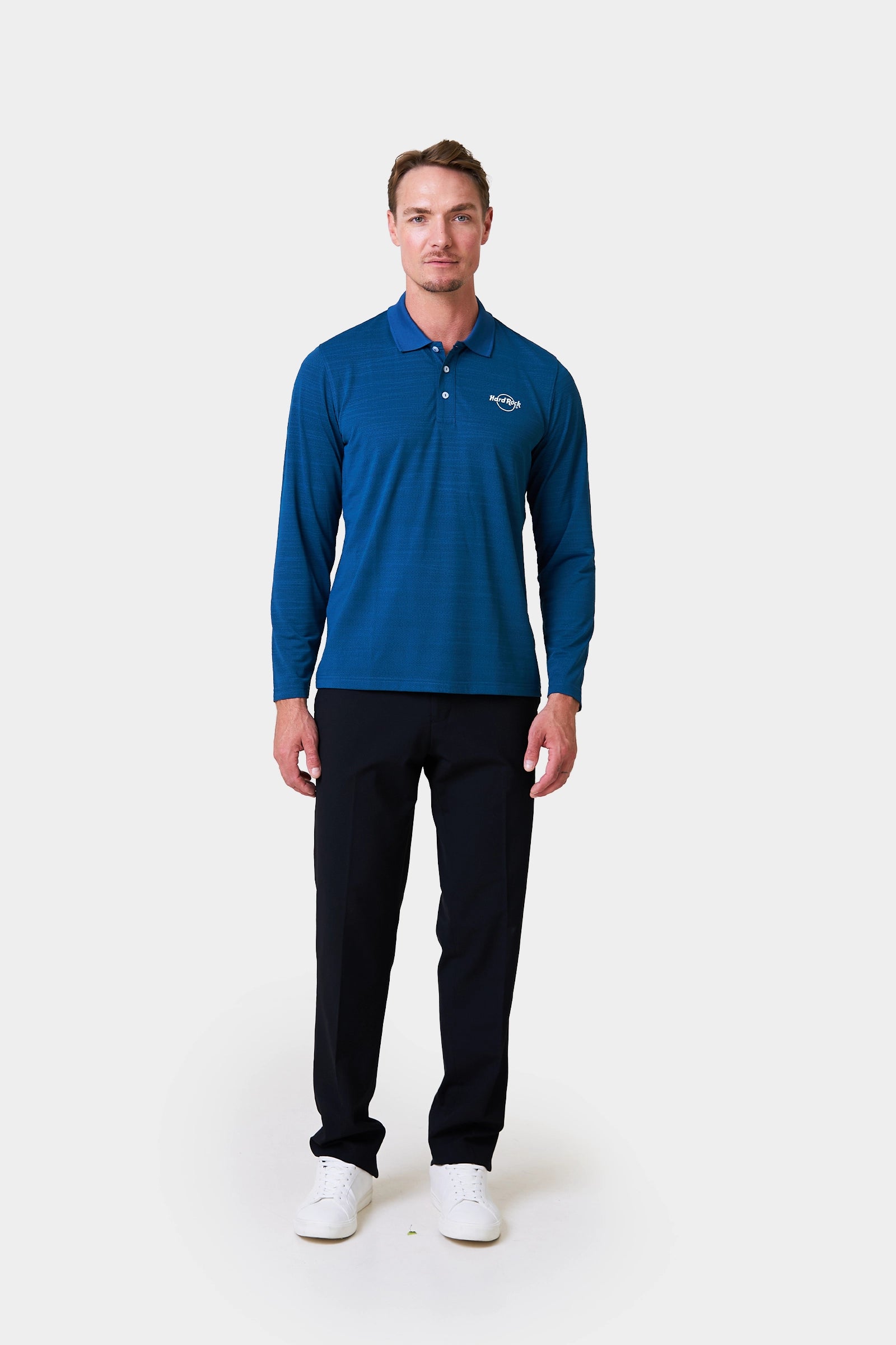 Server Winter Men's Teal Long Sleeve Polo Shirt with Logo Print on Chest