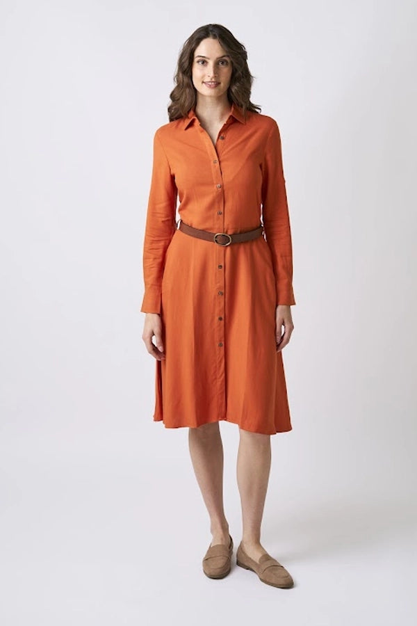 Women's Rust Orange Button-Down Shirt Dress