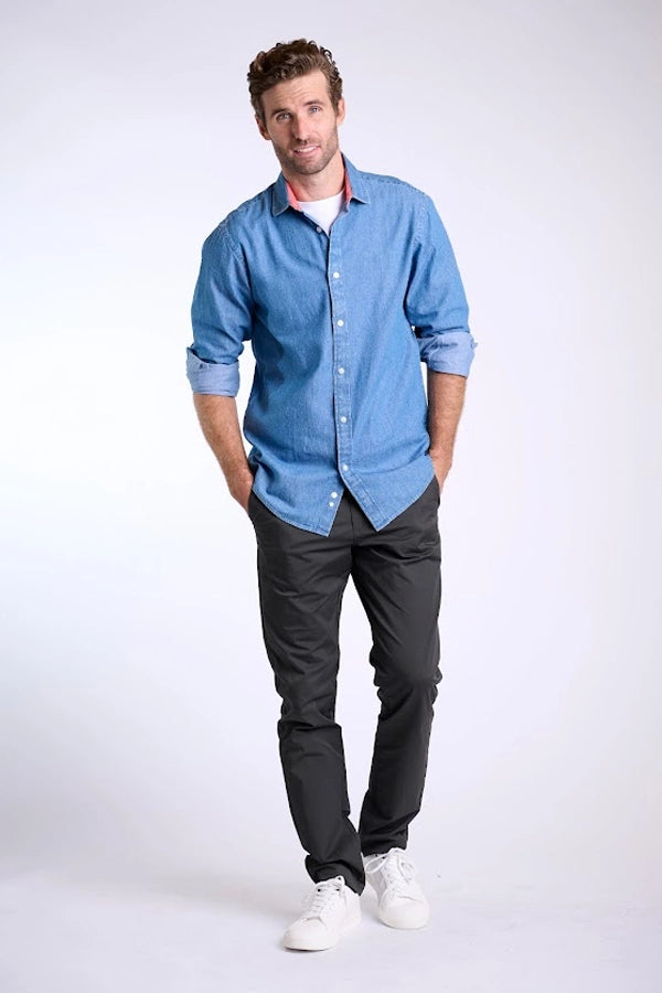 Men's Casual Blue Denim Button-Up Shirt
