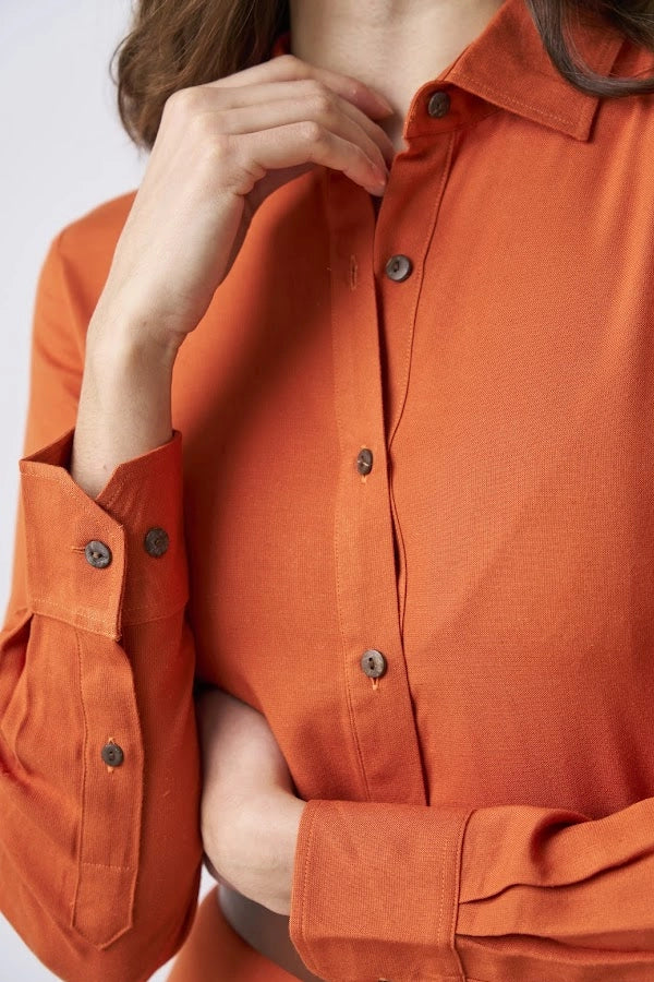 Women's Rust Orange Button-Down Shirt Dress