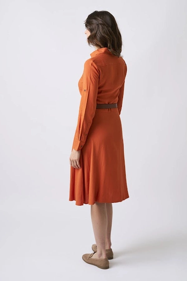 Women's Rust Orange Button-Down Shirt Dress
