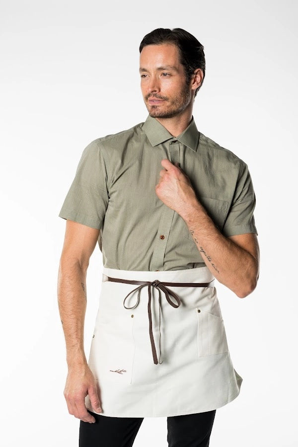Classic Cream Waist Apron with Brown Accents