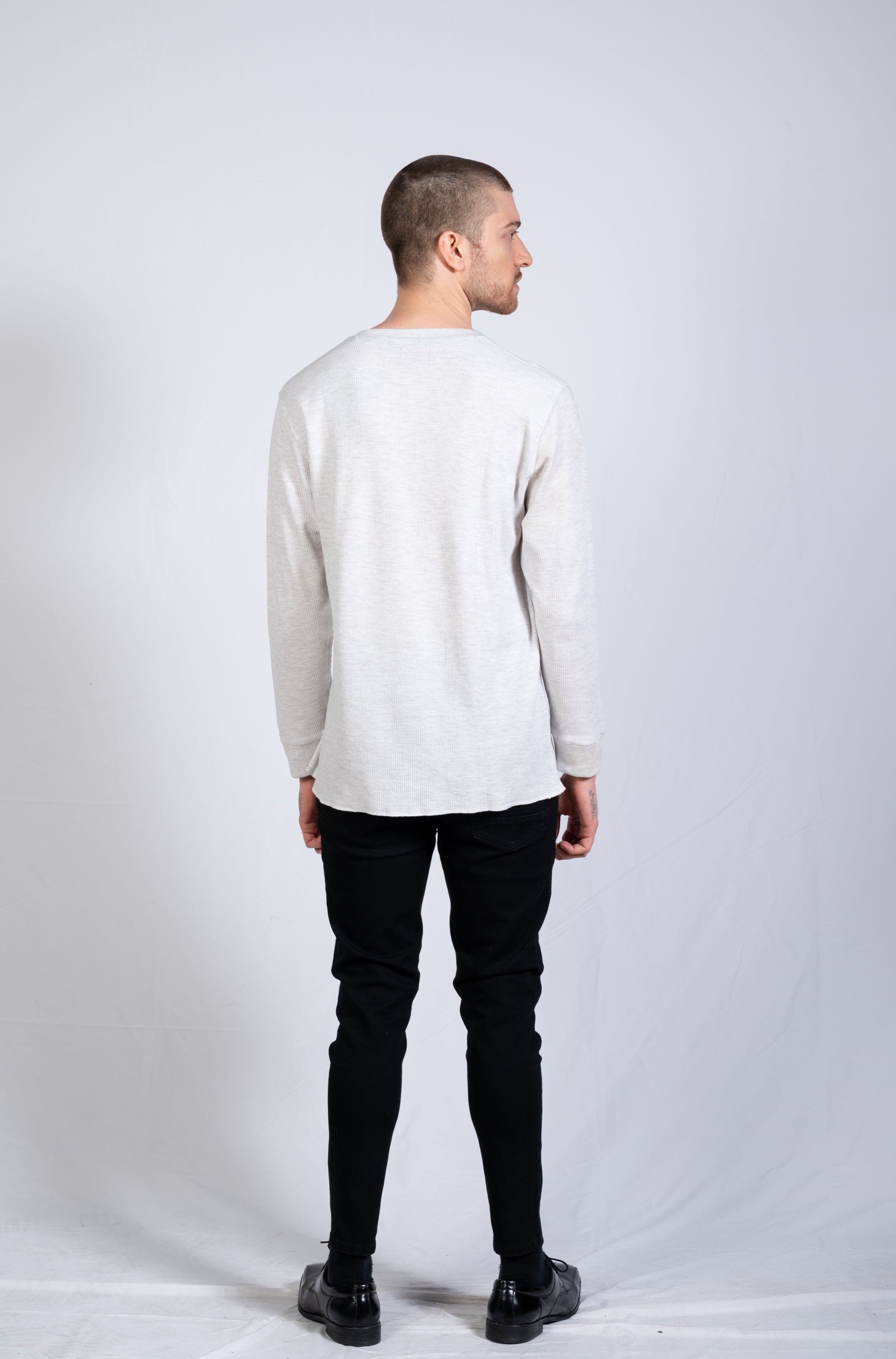 Men's Long Sleeve  Henley T-Shirt in Light Grey