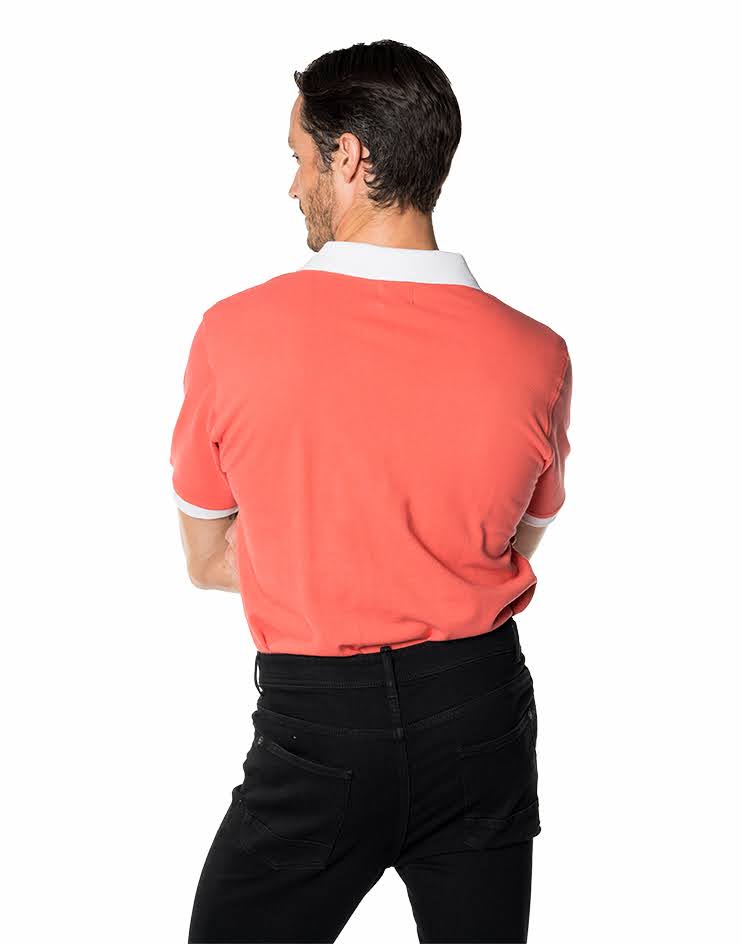 Coral Polo T-Shirt with White  Collar Accent