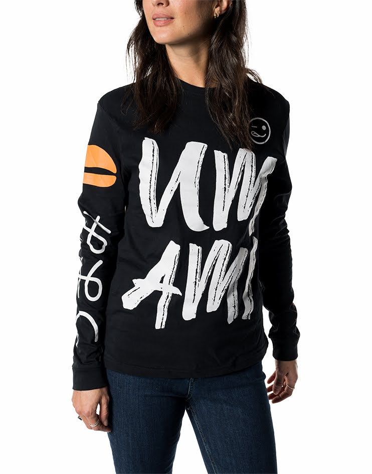Women's Long Sleeve Graphic  T-Shirt – Bold Artistic Print in Black