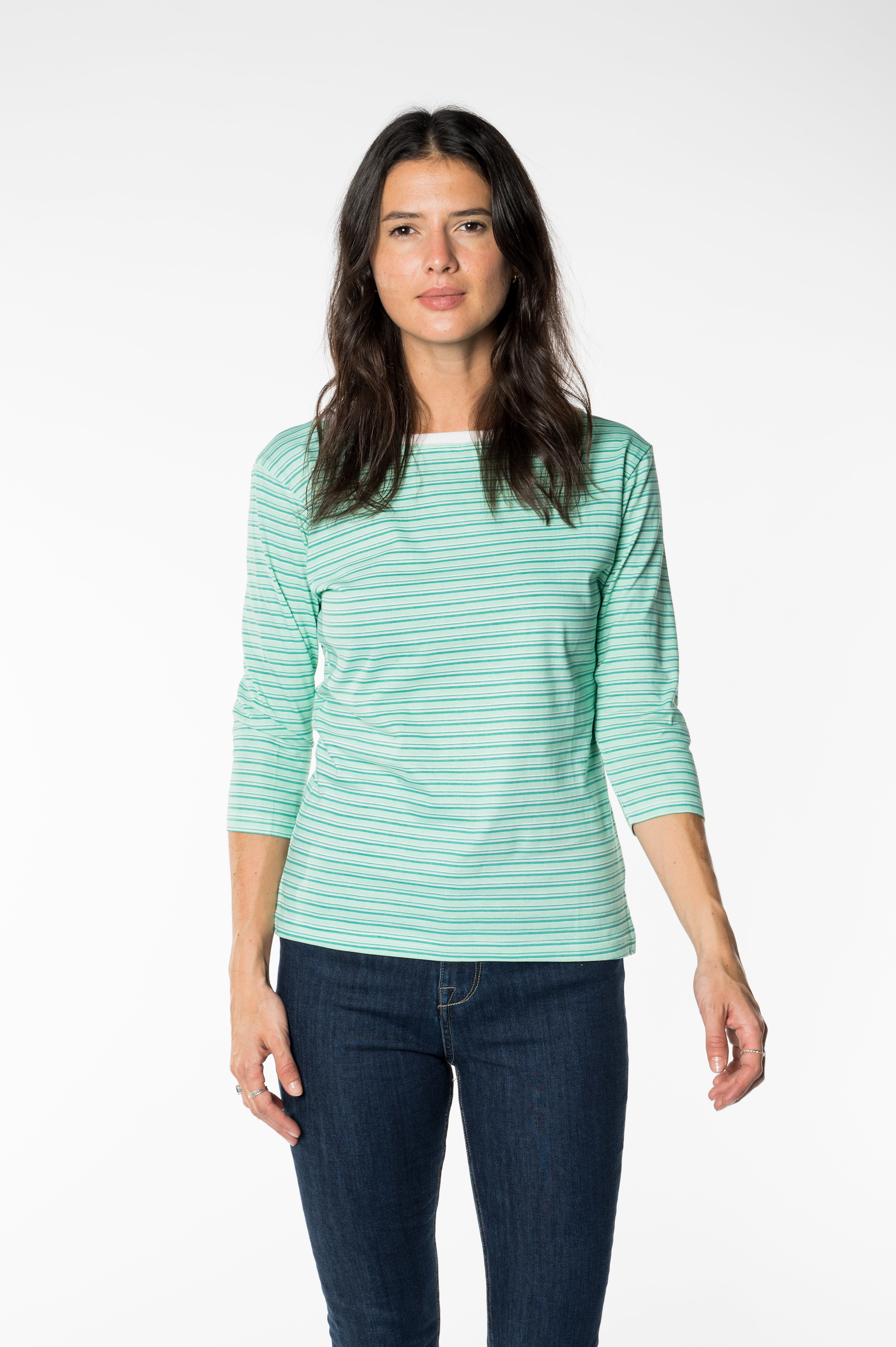 Mint Green Striped 3/4  Sleeve Top